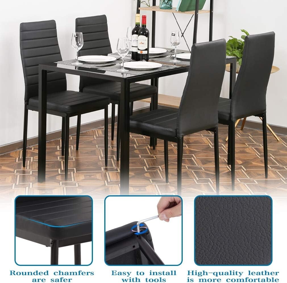 Elegant Dining Room Table Set with 4 Faux Leather Chairs for Small Spaces