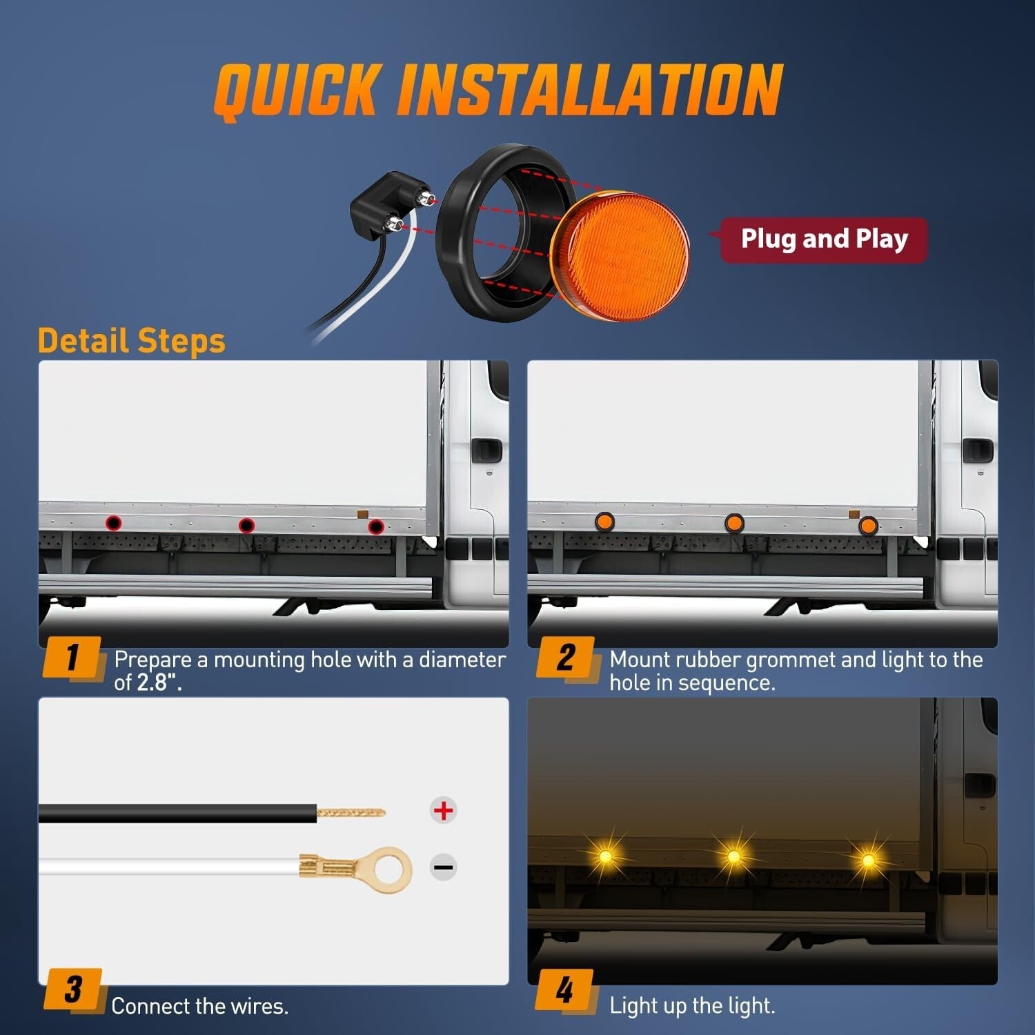 8PCS Flush Mount LED Clearance Lights - Waterproof Design for Trucks & Trailers