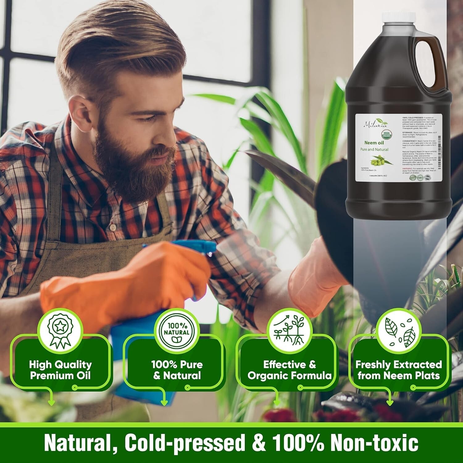 Exceptional Quality Organic Neem Oil - 1 Gallon Cold Pressed, Natural & Safe