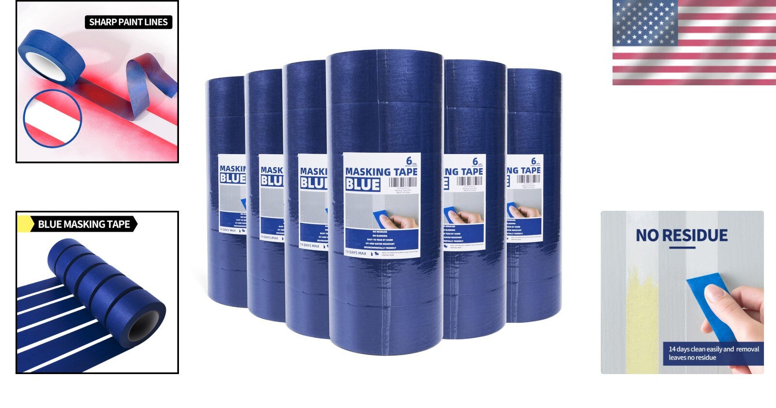 Multi-Surface Masking Tape - 1.88" x 60 Yard Rolls, UV & Sunlight Resistant