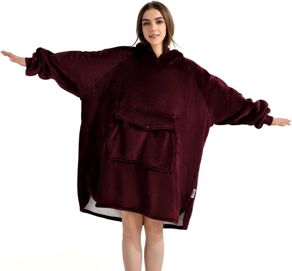 Cozy Oversized Sherpa Blanket Hoodie with Giant Pocket - Perfect Gift for All