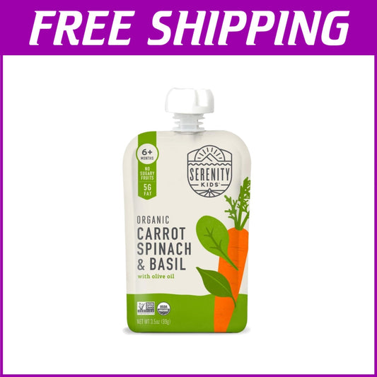 BPA-Free Organic Baby Food Pouches - 3.5 Oz Puree with Carrot, Spinach & Basil