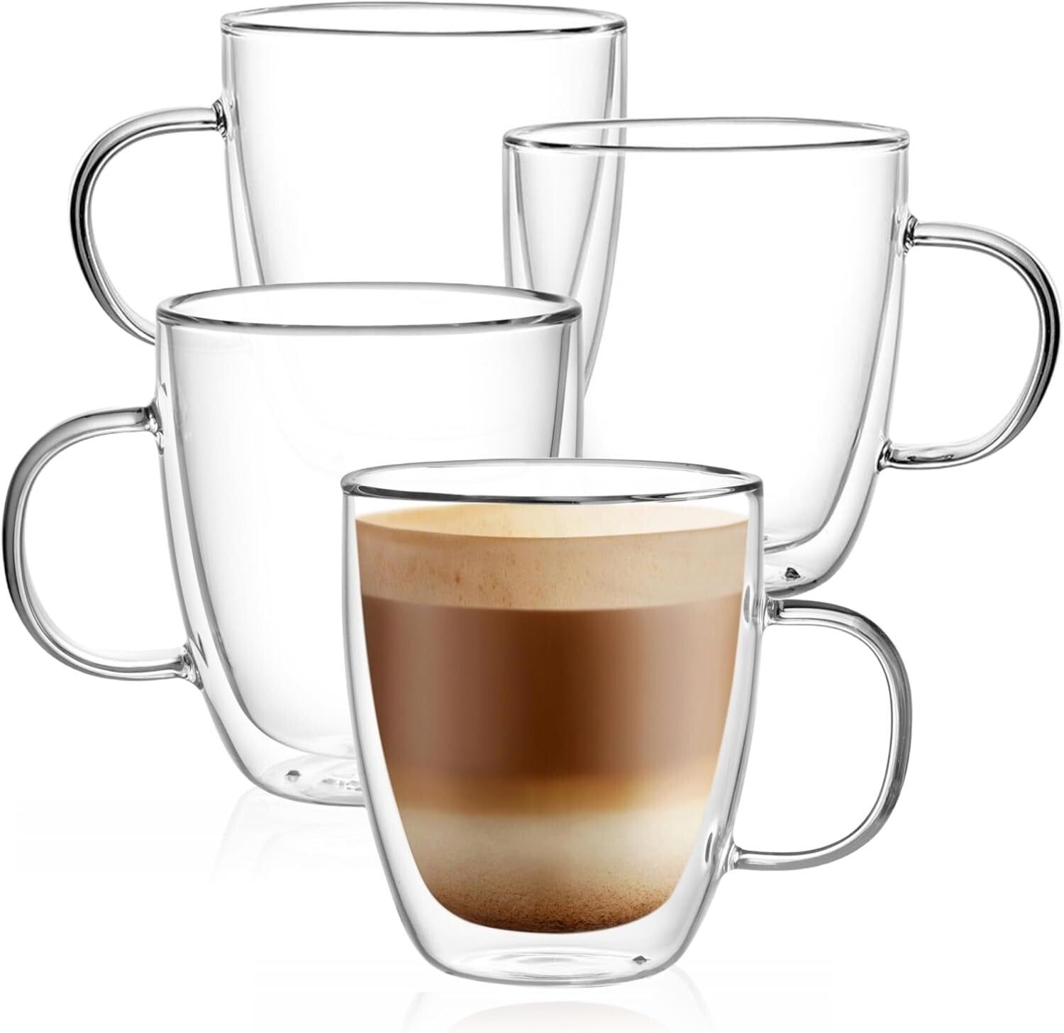 Chic 12oz Double-Walled Glass Mugs for Hot Beverages - 4-Pack Gift Ready