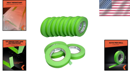 Durable Automotive Paint Tape - 12 Rolls, 0.7" x 60 Yards, Sharp Edge Protection
