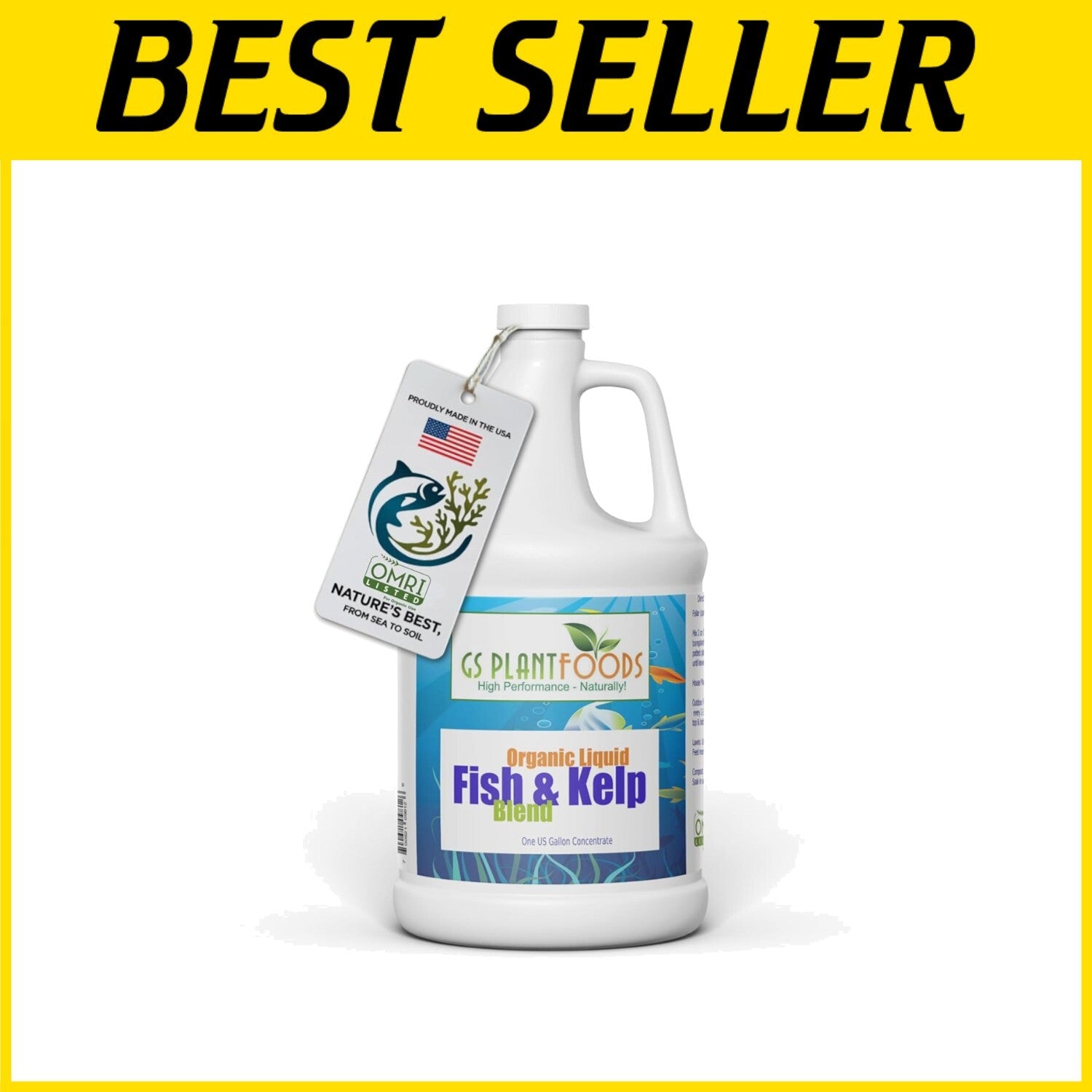 Organic Fish and Kelp Fertilizer - 1 Gallon Liquid for Healthy Plants & Soil