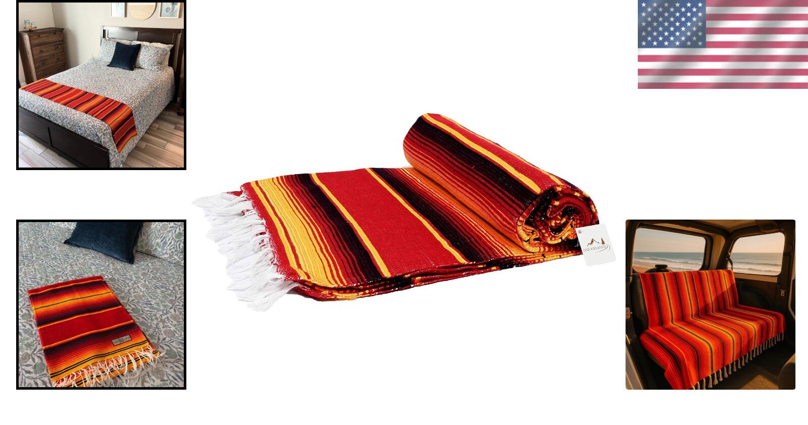 Lightweight Mexican Saltillo Blanket - Vibrant 84" x 60" Beach and Yoga Throw