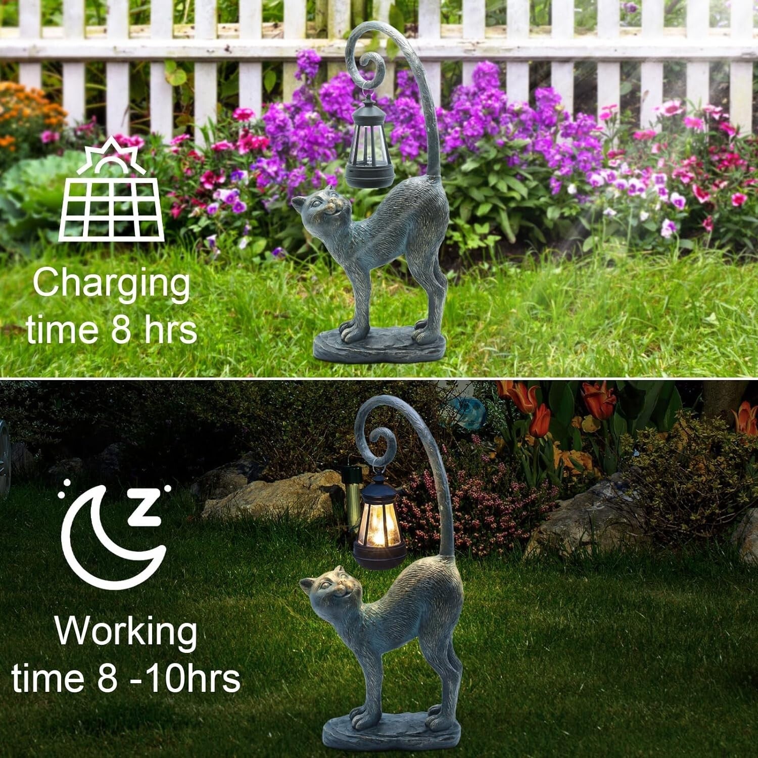 Elegant Solar-Powered Cat Statue for Garden & Patio - Resin Sculpture Decor