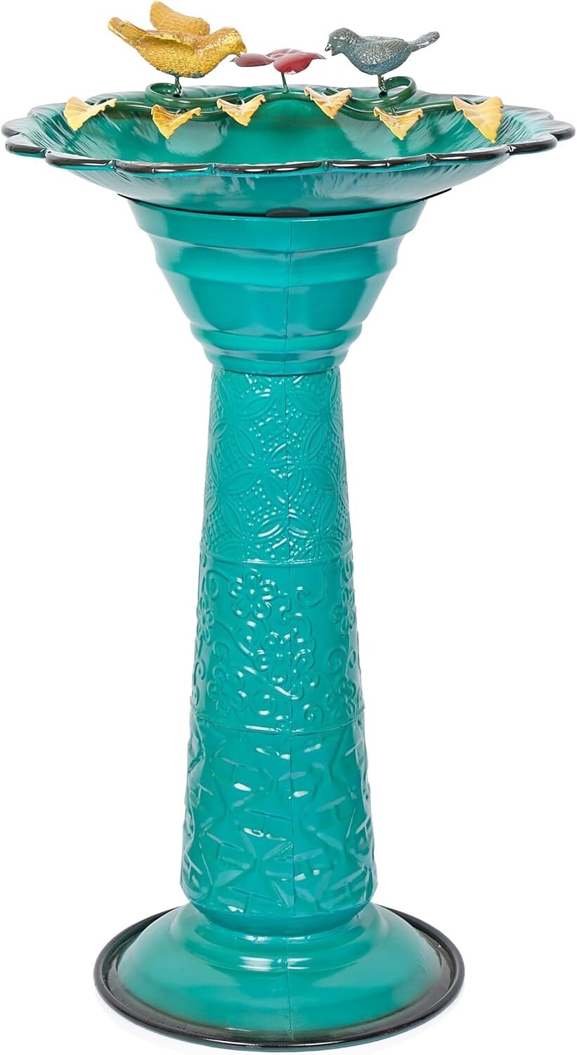 28" Elegant Green Birdbath - Weather-Resistant Metal Stand for Outdoor Charm