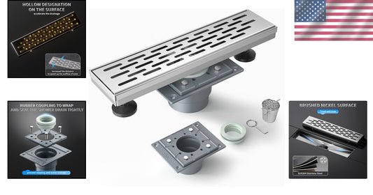 304 Stainless Steel Square Shower Drain: 12-Inch Drainage with Hair Strainer