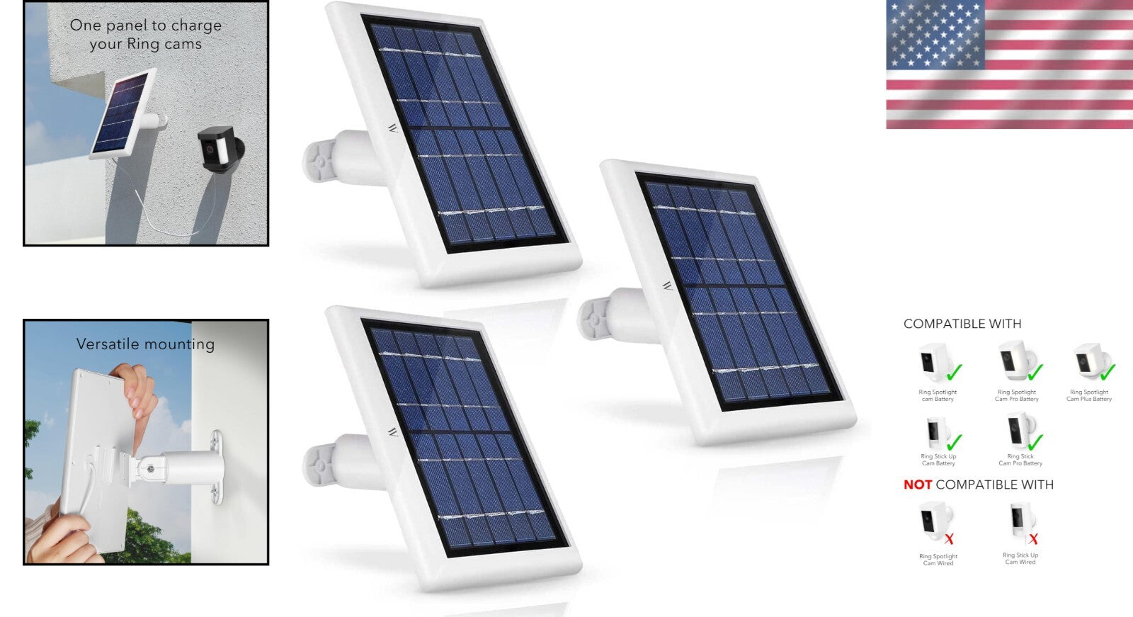 Efficient Solar Charging Panels for Ring Cameras - 2W USB-C, Easy Installation
