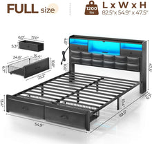Load image into Gallery viewer, Full Size Upholstered Bed Frame with Drawers &amp; USB Charging Station - Black