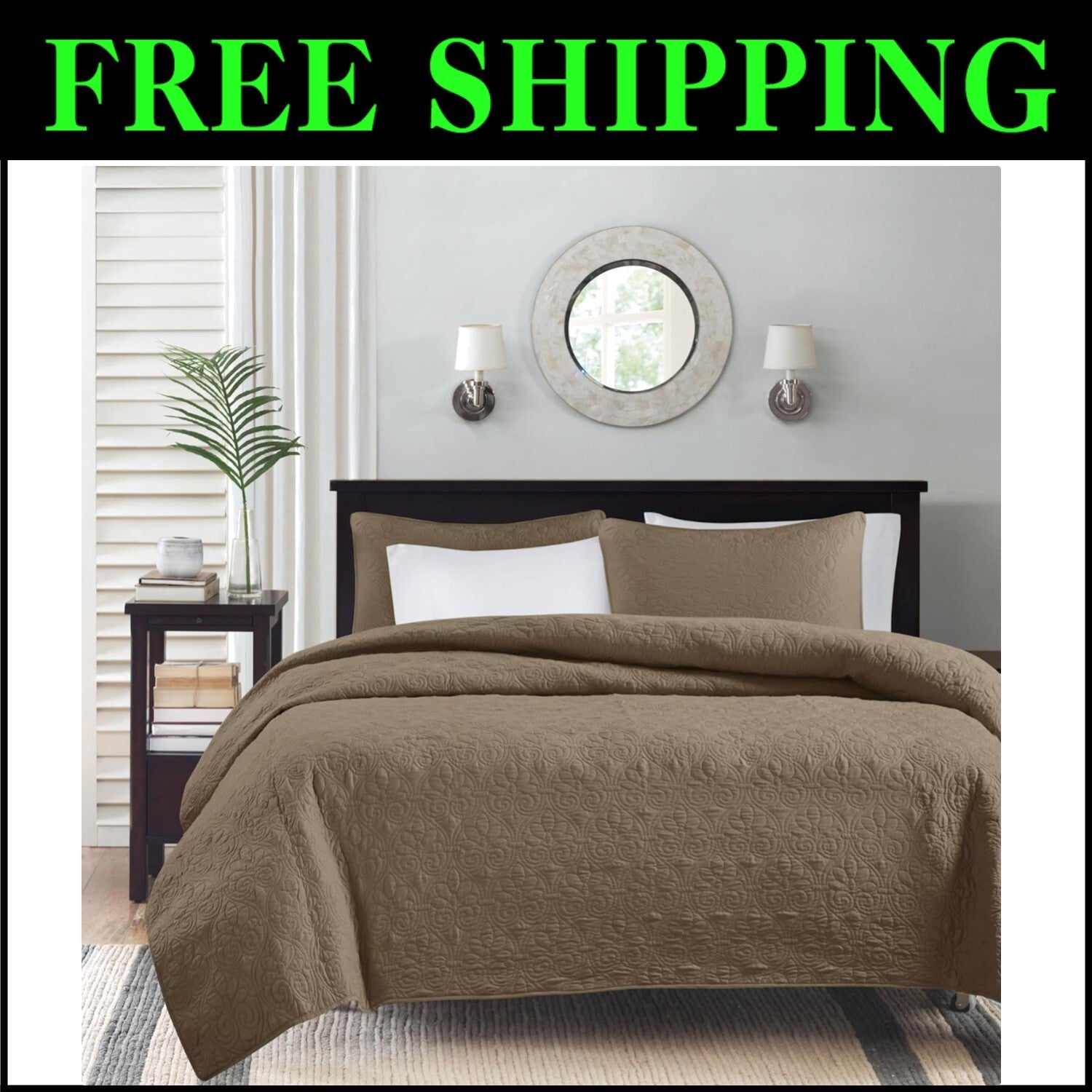 Luxurious Cotton-Filled Quebec Coverlet with Damask Shams - King/Cal King Size