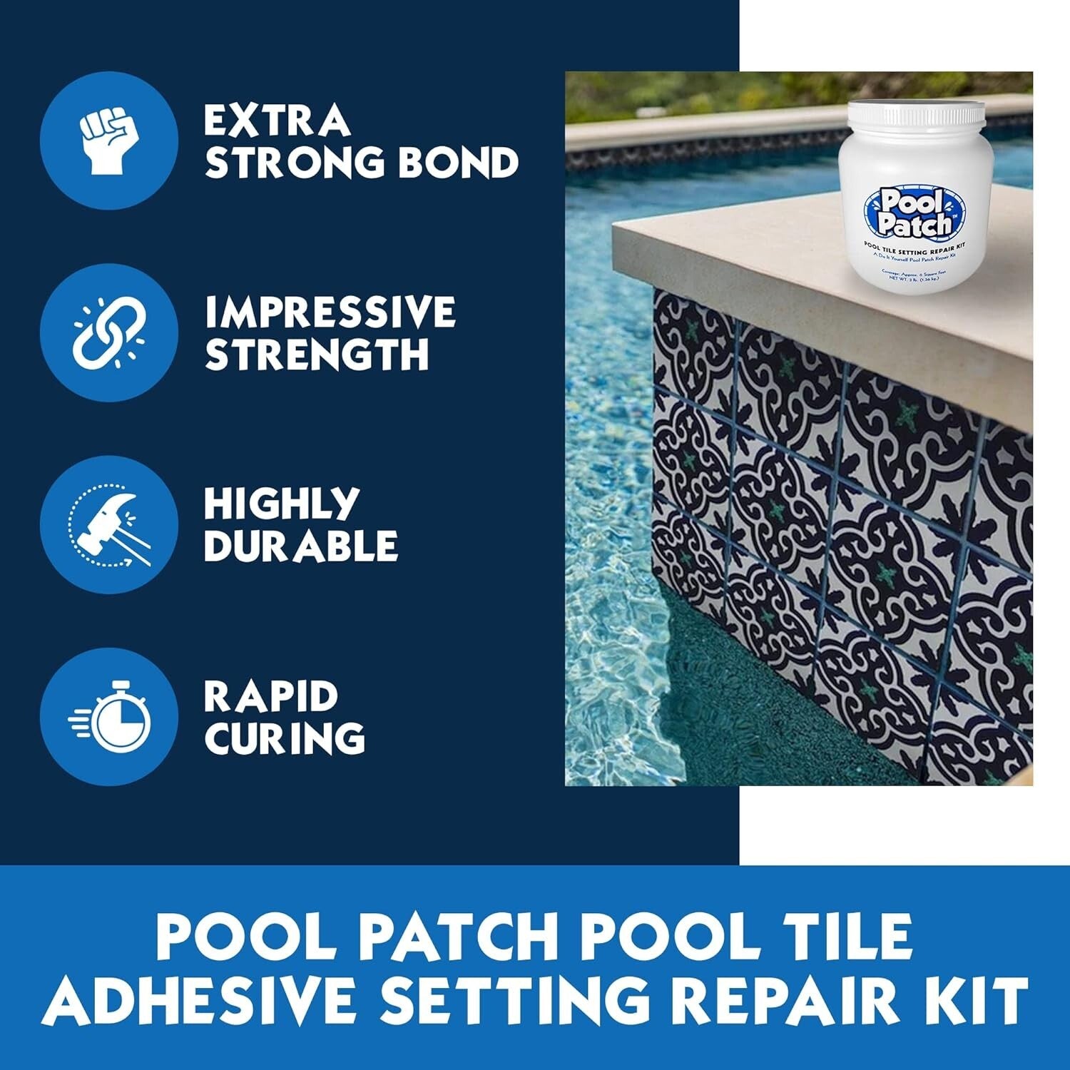 Quick-Drying Pool Tile Adhesive Repair Kit - 3 lb Thinset for Easy DIY Repairs