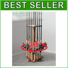 Load image into Gallery viewer, Solid Wood Fishing Rod Holder - 16-Rod Capacity with 360-Degree Rotation