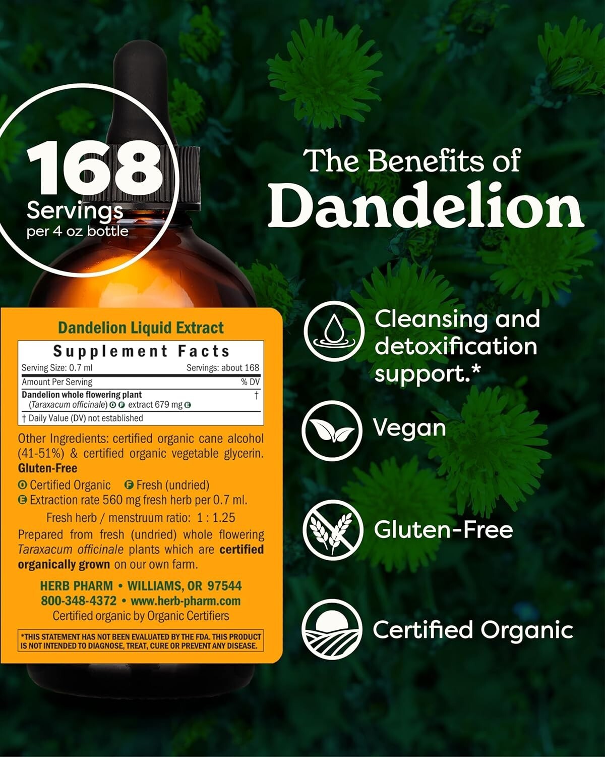 Freshly Harvested Organic Dandelion Extract - Liquid Detox Support, 4 oz
