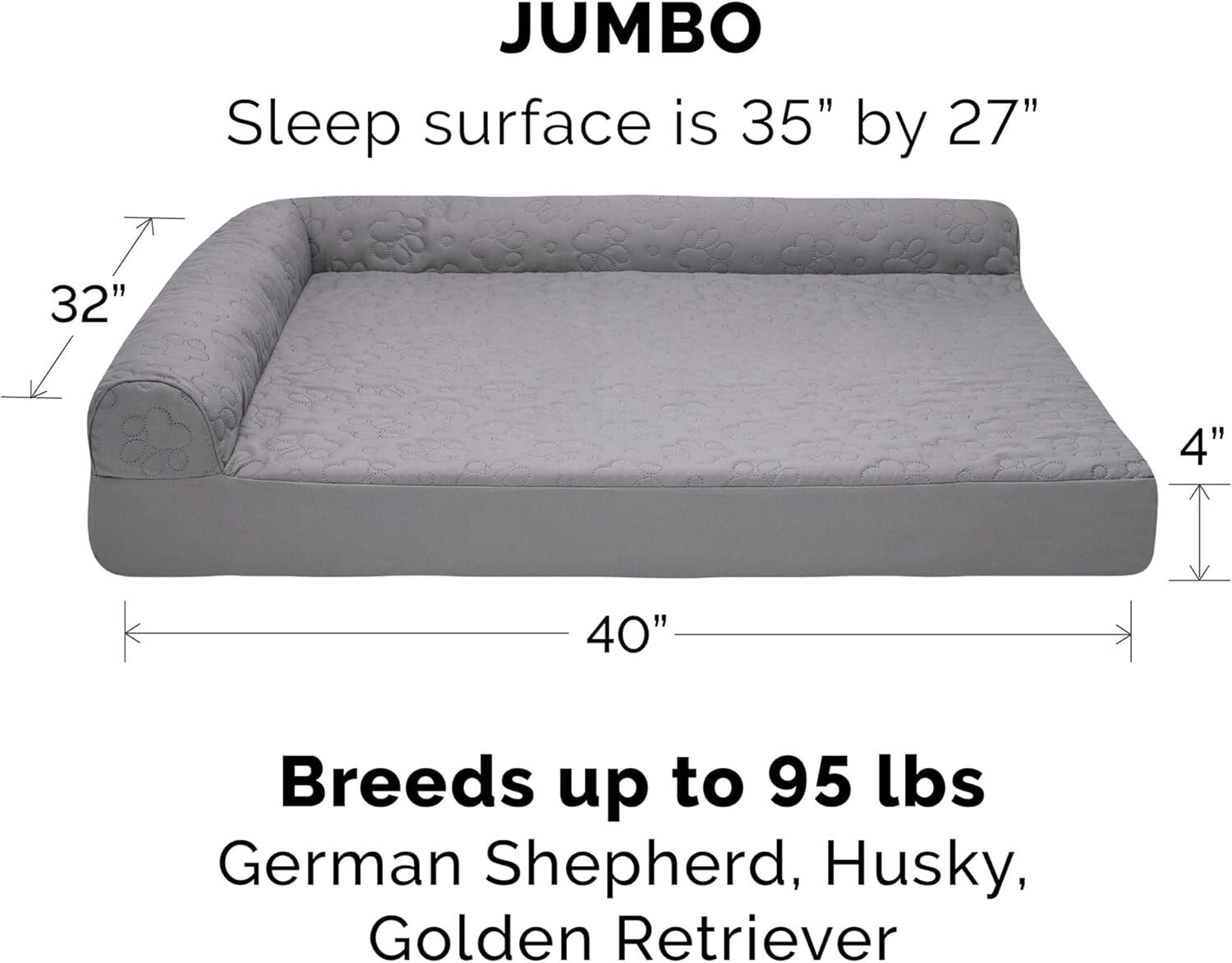 Pinsonic Quilted L-Shaped Dog Bed for Large Breeds - Jumbo Size, Cozy Comfort