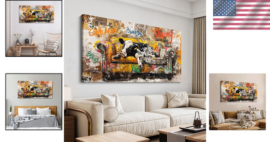 Colorful 24x48 IN Cow Graffiti Print - Fun Wall Art for Game Rooms or Offices