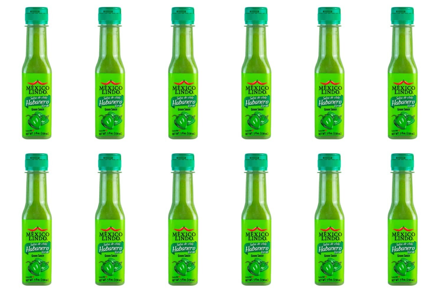 Extra Spicy Green Habanero Hot Sauce - 75,900 Scoville - 5 Oz Bottles (12 Count)