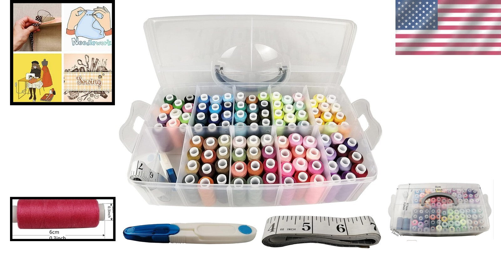 100 Vibrant Colors Sewing Thread Set with 250 Yards Spools & Free Accessories