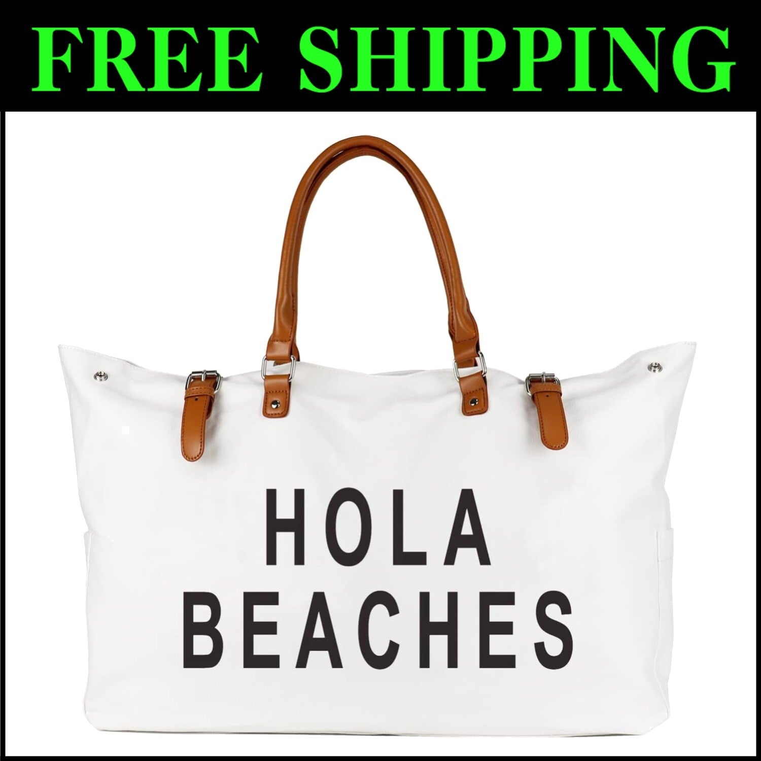 Stylish Waterproof Beach Bag with Vegan Leather Handle - Ideal for Travel & Fun