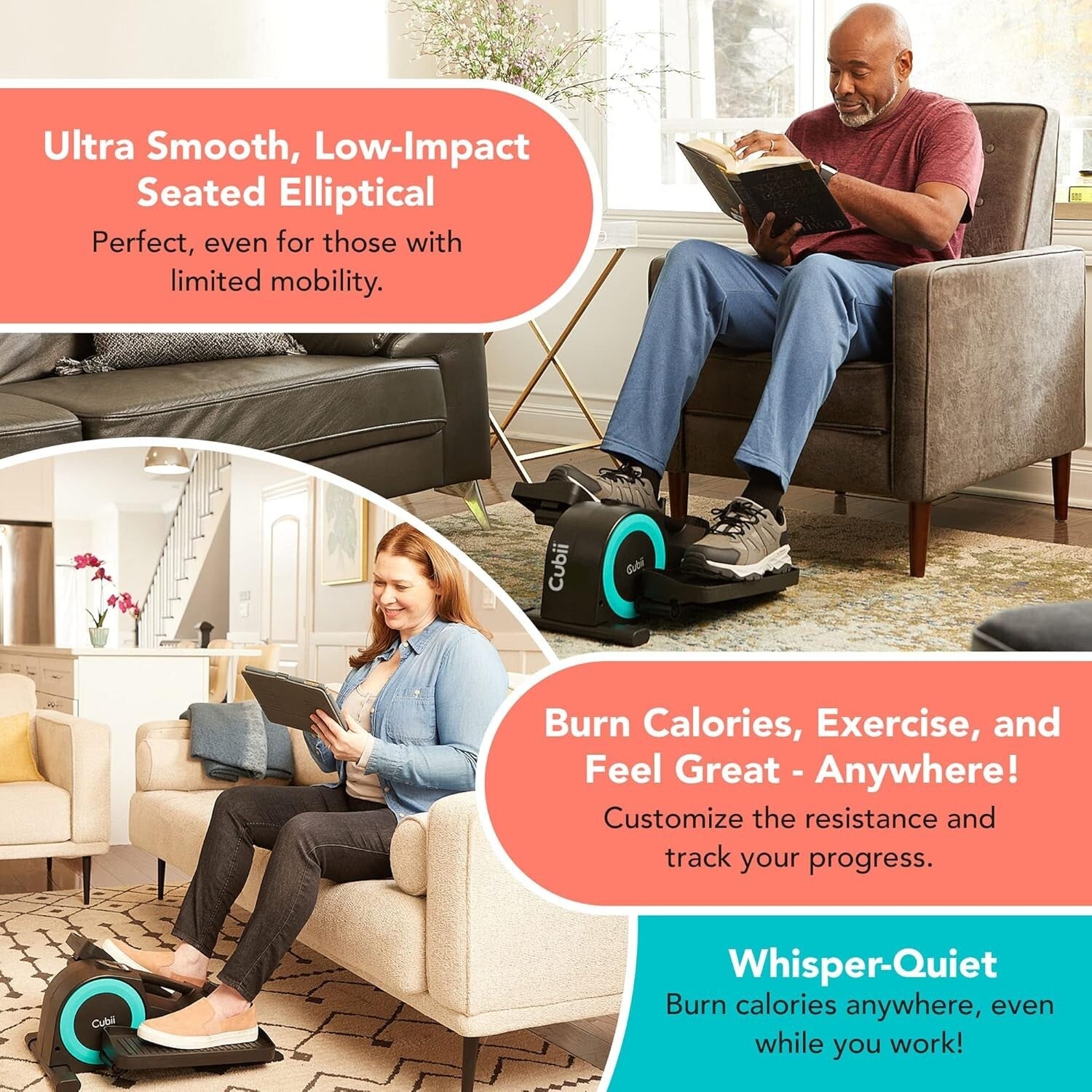 Ergonomic Under Desk Elliptical - Digital Tracker and App Sync for Fitness Goals