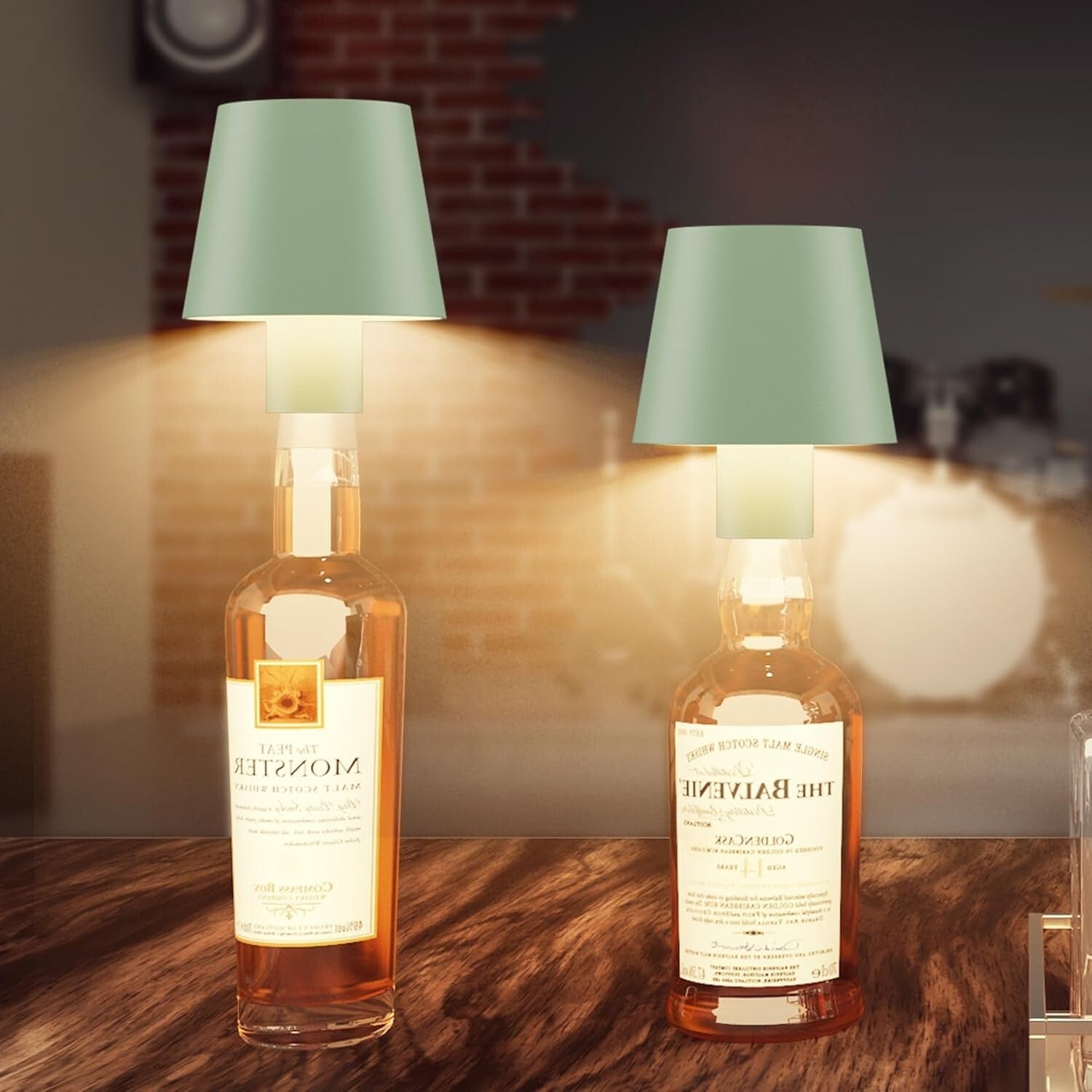 Battery Powered 2 Pack Green LED Bottle Lamp - Perfect for Dining & Outdoor Use
