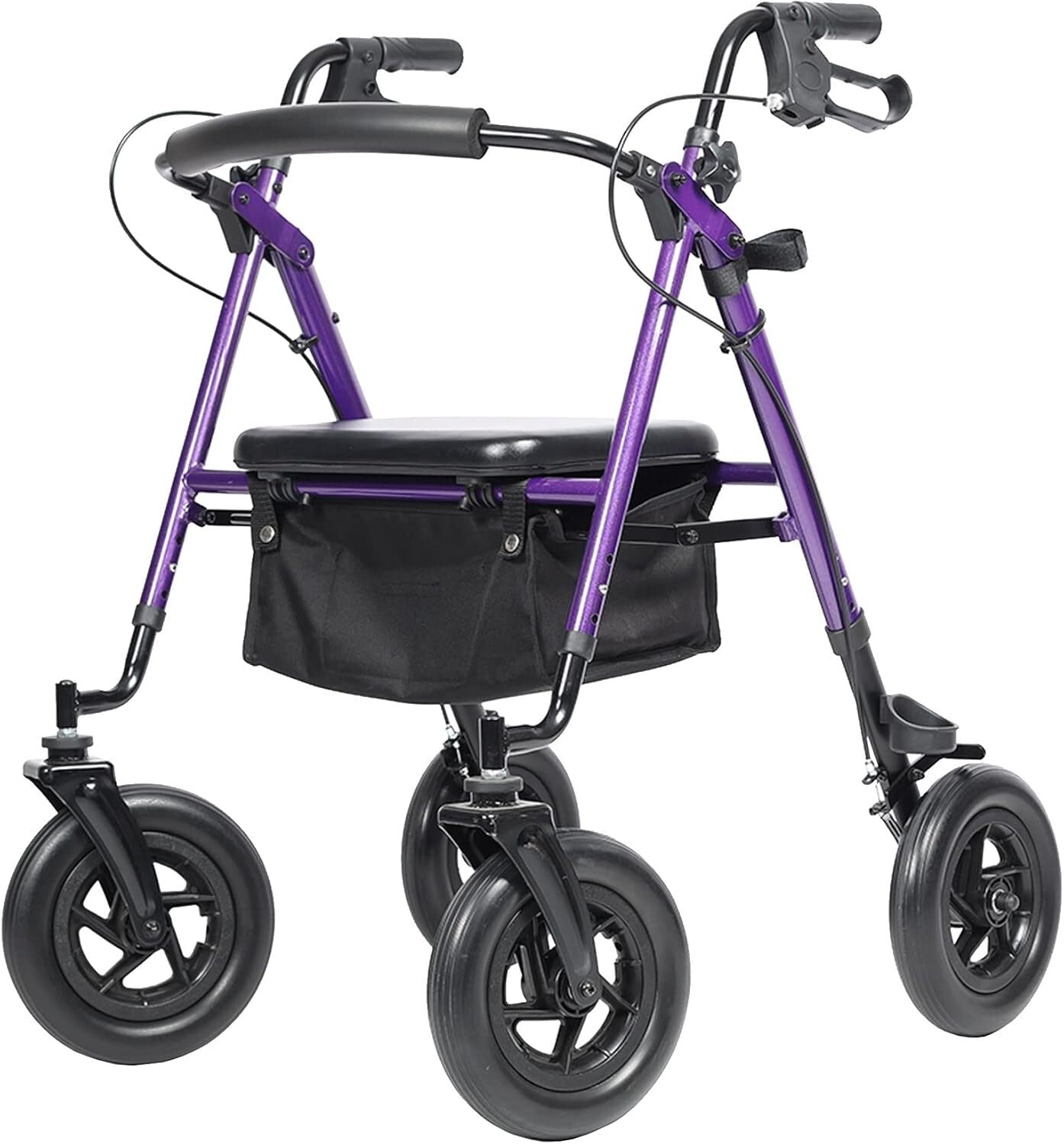 Lightweight Purple Rollator Walker with Large Rubber Wheels & Storage Basket