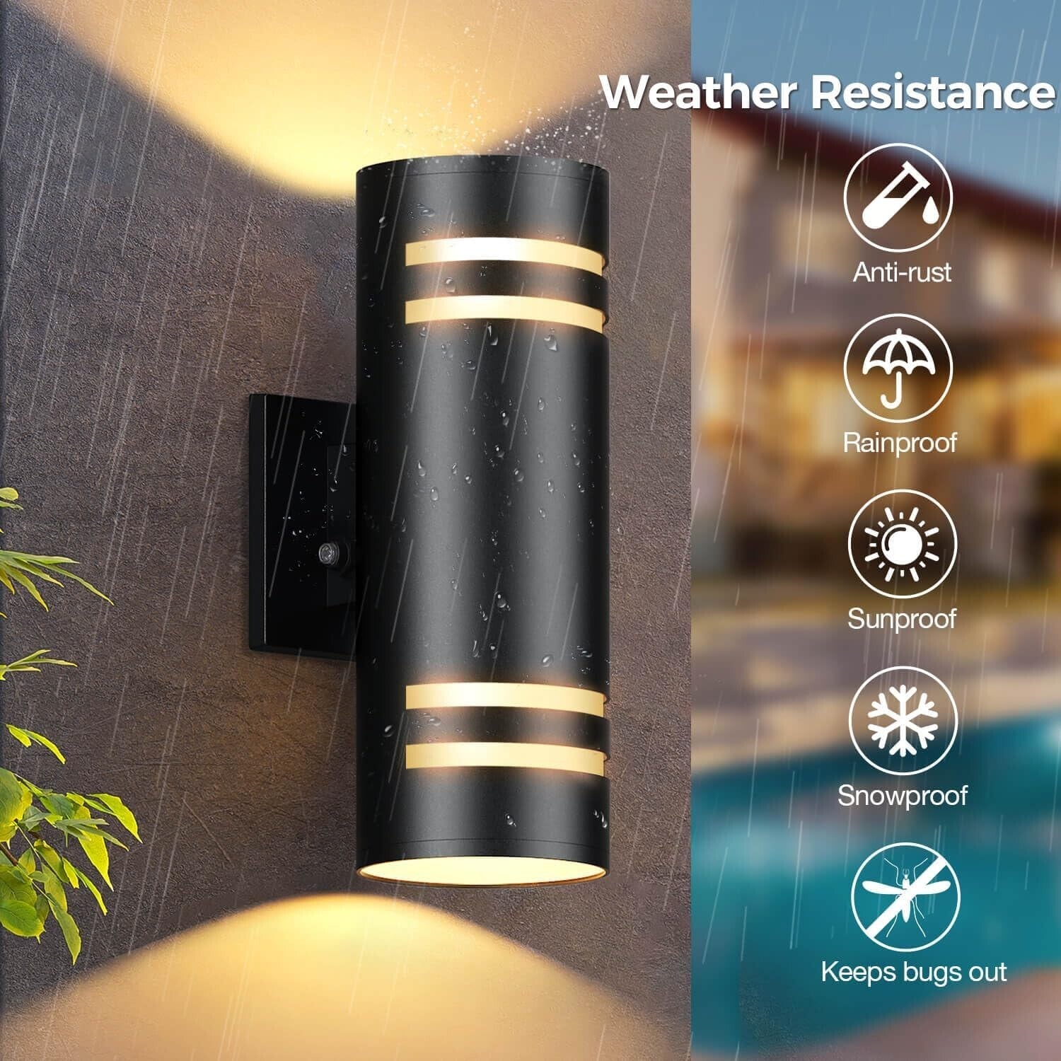 Elegant RGB Up and Down Outdoor Wall Lights - 2 Pack with Smart Control & Safety