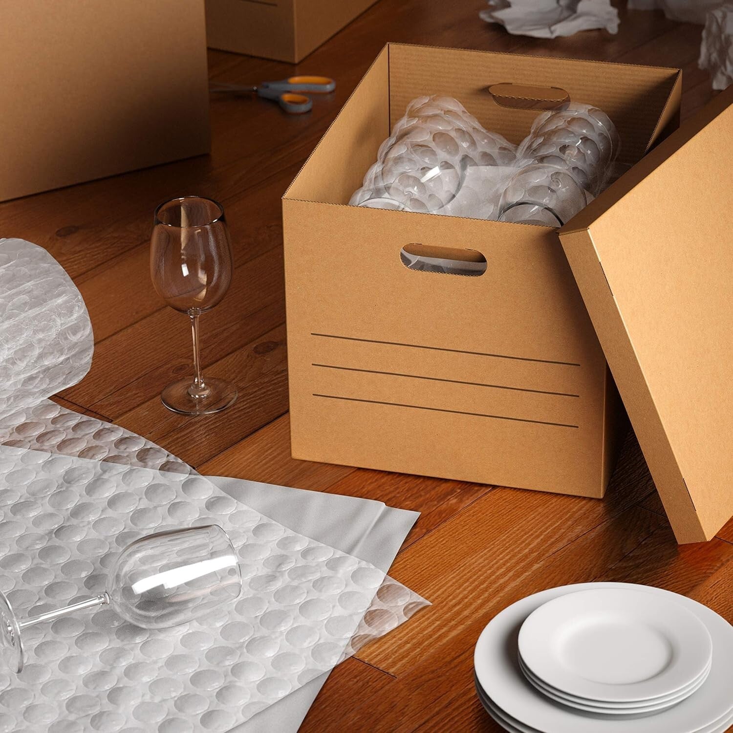 Versatile 20-Pack Cardboard Packing Boxes with Handles - Space-Saving Solution
