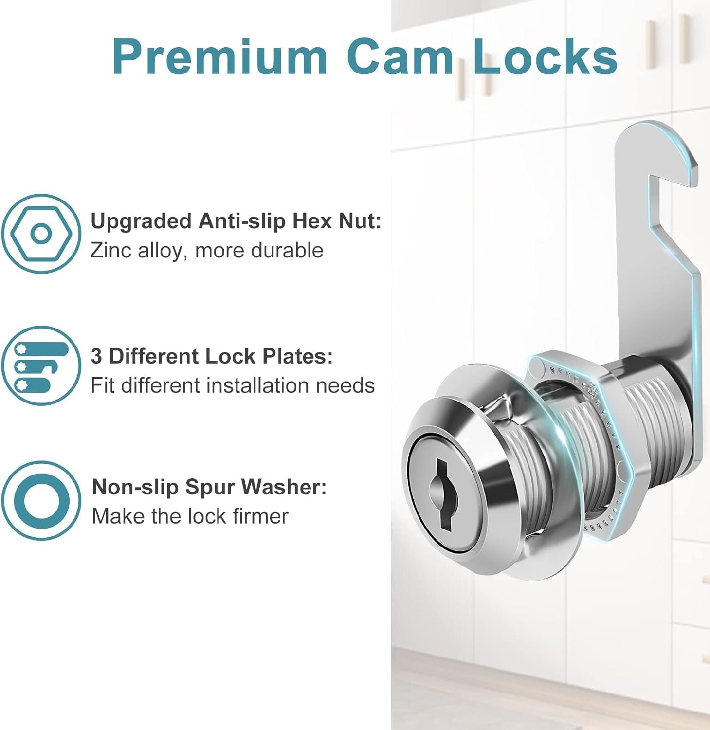 Easy-Install 1-1/8'' Chrome Cabinet Locks - 16-Pack Keyed Alike for Security