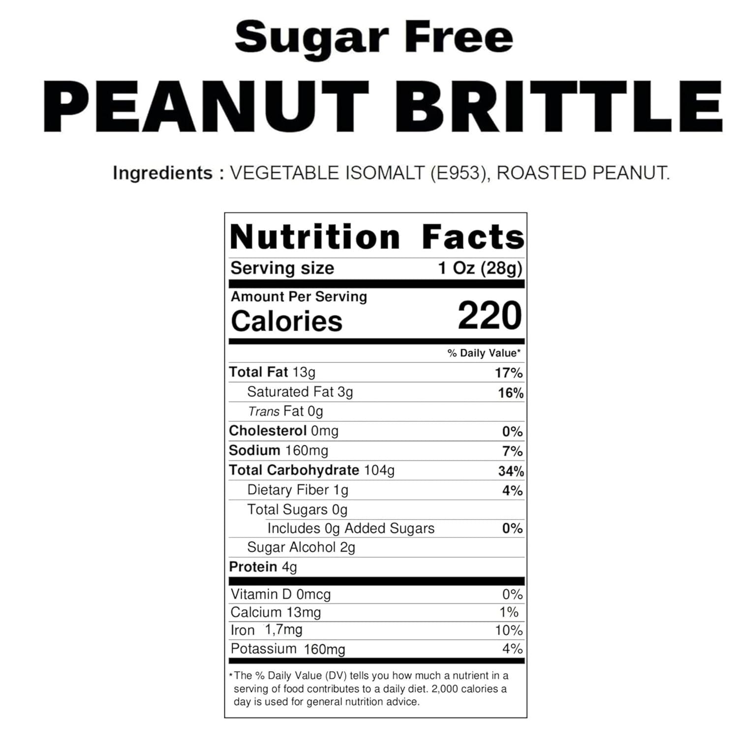 1 lb Sugar-Free Peanut Brittle - Perfect Vegan Gift for Health-Conscious Treats