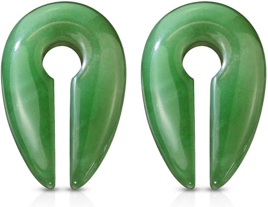 Elegant Jade Green Semi-Precious Keyhole Hanging Plug Earrings - Sold as a Pair