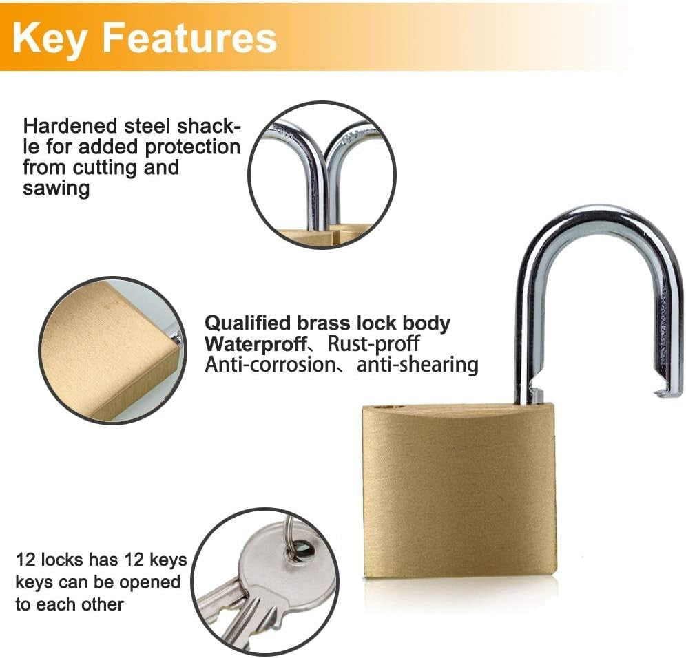 Durable Polished Brass Padlocks - Keyed Alike 12 Pack for Versatile Security