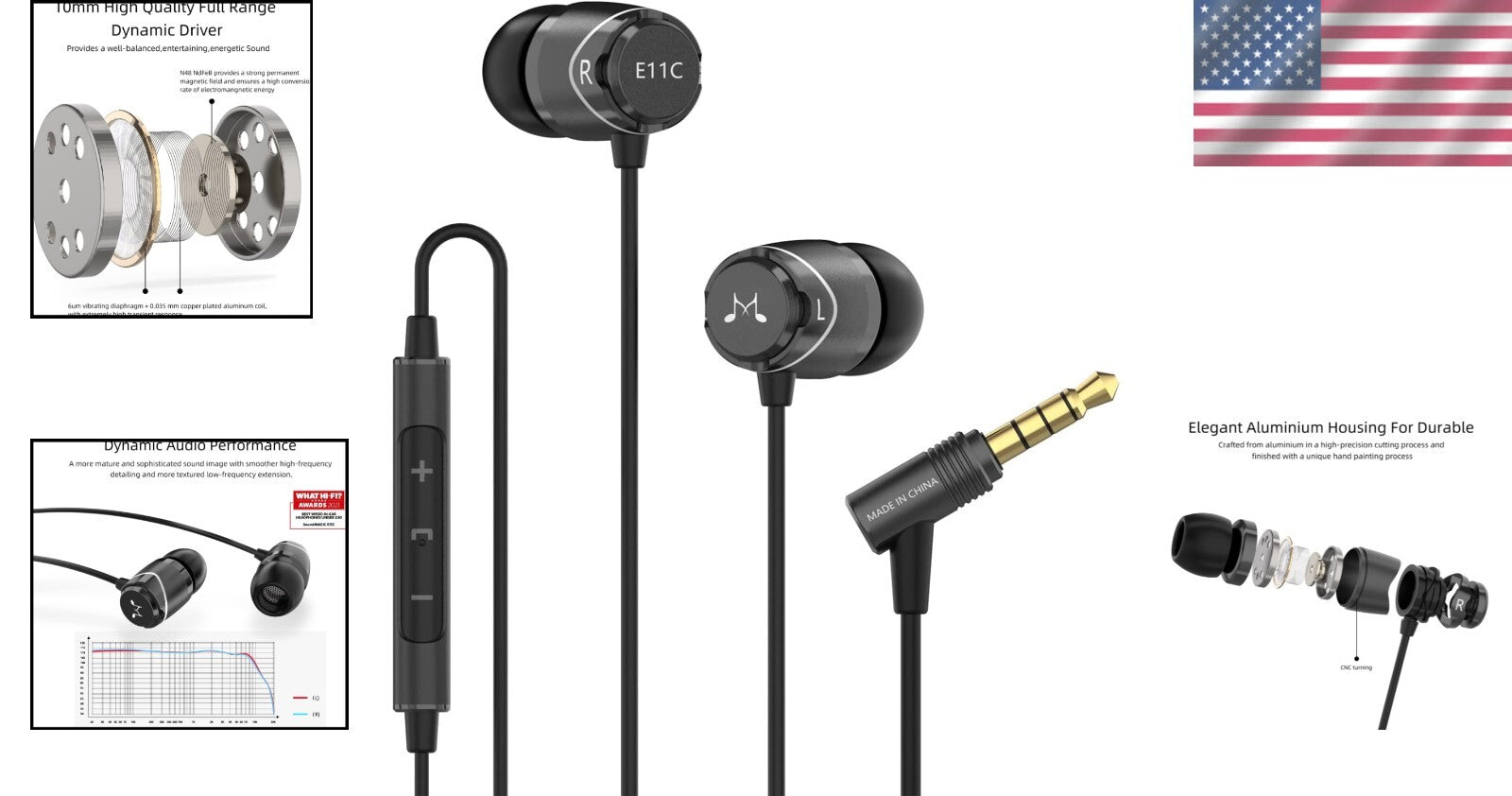 HiFi Stereo Wired Earbuds with Microphone - Elegant Black Noise Isolating Sound