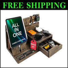 Load image into Gallery viewer, Elegant Rustic Gray Nightstand Organizer - Functional Dock for Phone &amp; Wallet