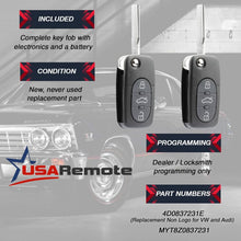 Load image into Gallery viewer, Complete VW Key Fob Set - Two Button Keyless Entry Remote for 1998-2001 Models
