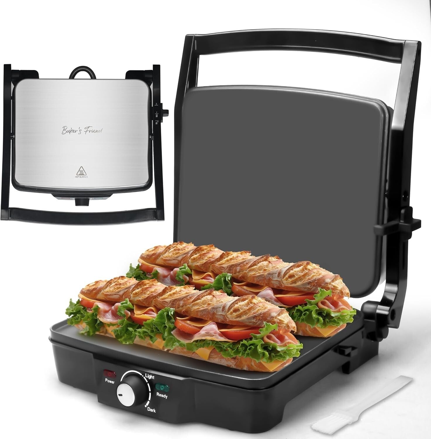 Family-Friendly Panini Maker & Grilled Cheese Machine with Recipe Book Included