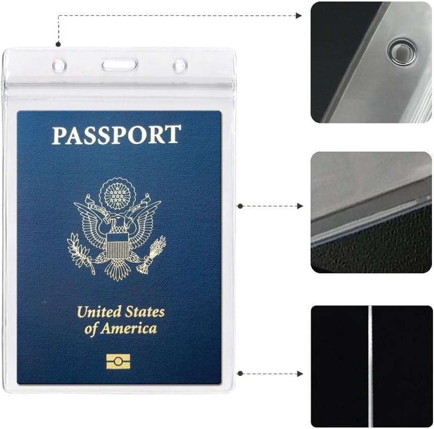 Durable Clear PVC 50-Pack Passport and ID Holders with Black Lanyards Included