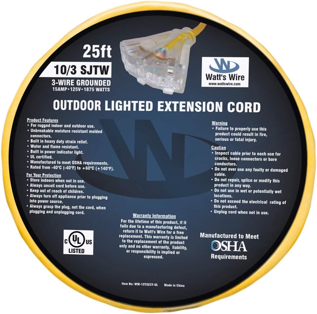 High-Power 25 ft Extension Cord - 10 Gauge with Multipurpose Pig-Tail Design