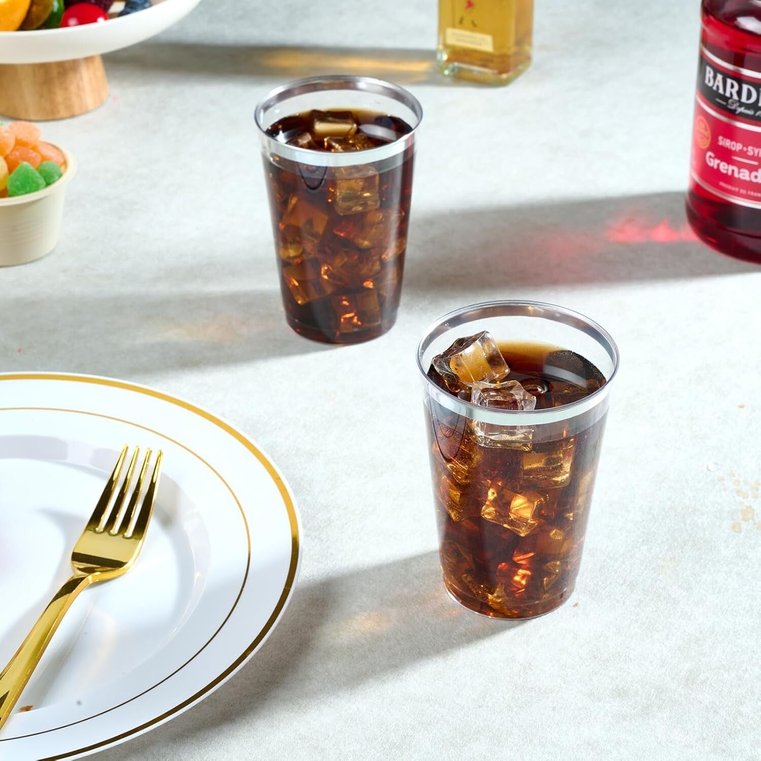 Sturdy 12 oz Clear Plastic Cups with Silver Rim - Perfect for Weddings & Events