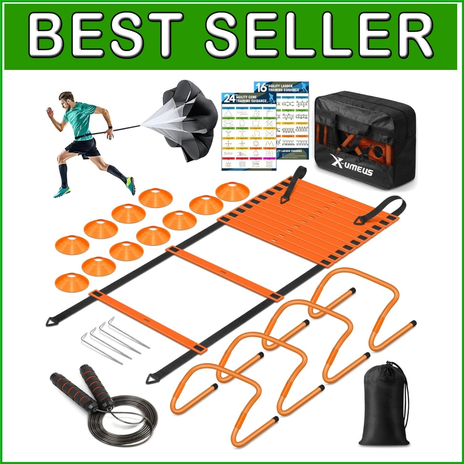 20ft Agility Ladder Set with Adjustable Hurdles & Jump Rope for All Levels