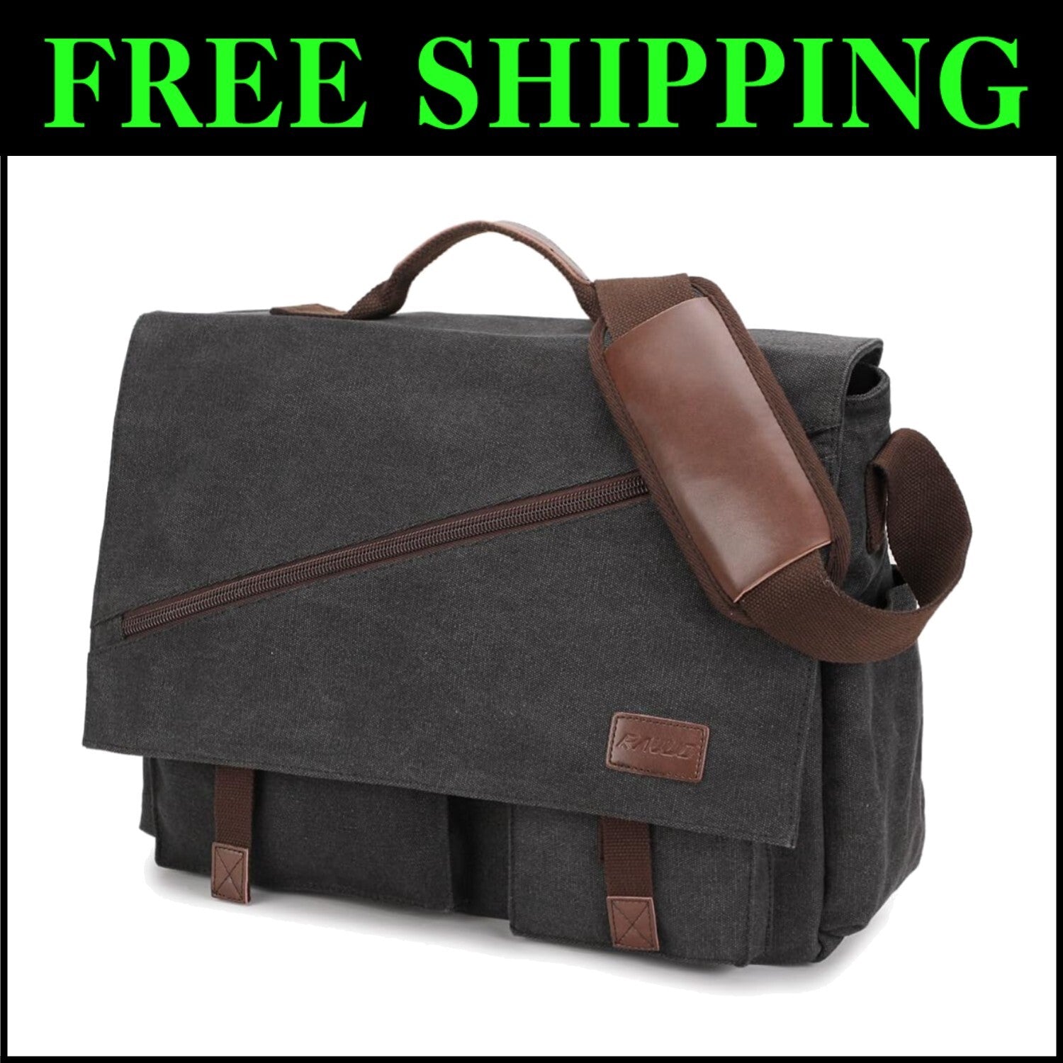 Elegant Cotton Canvas Messenger Bag with 14 Pockets - Ideal for Work & Travel