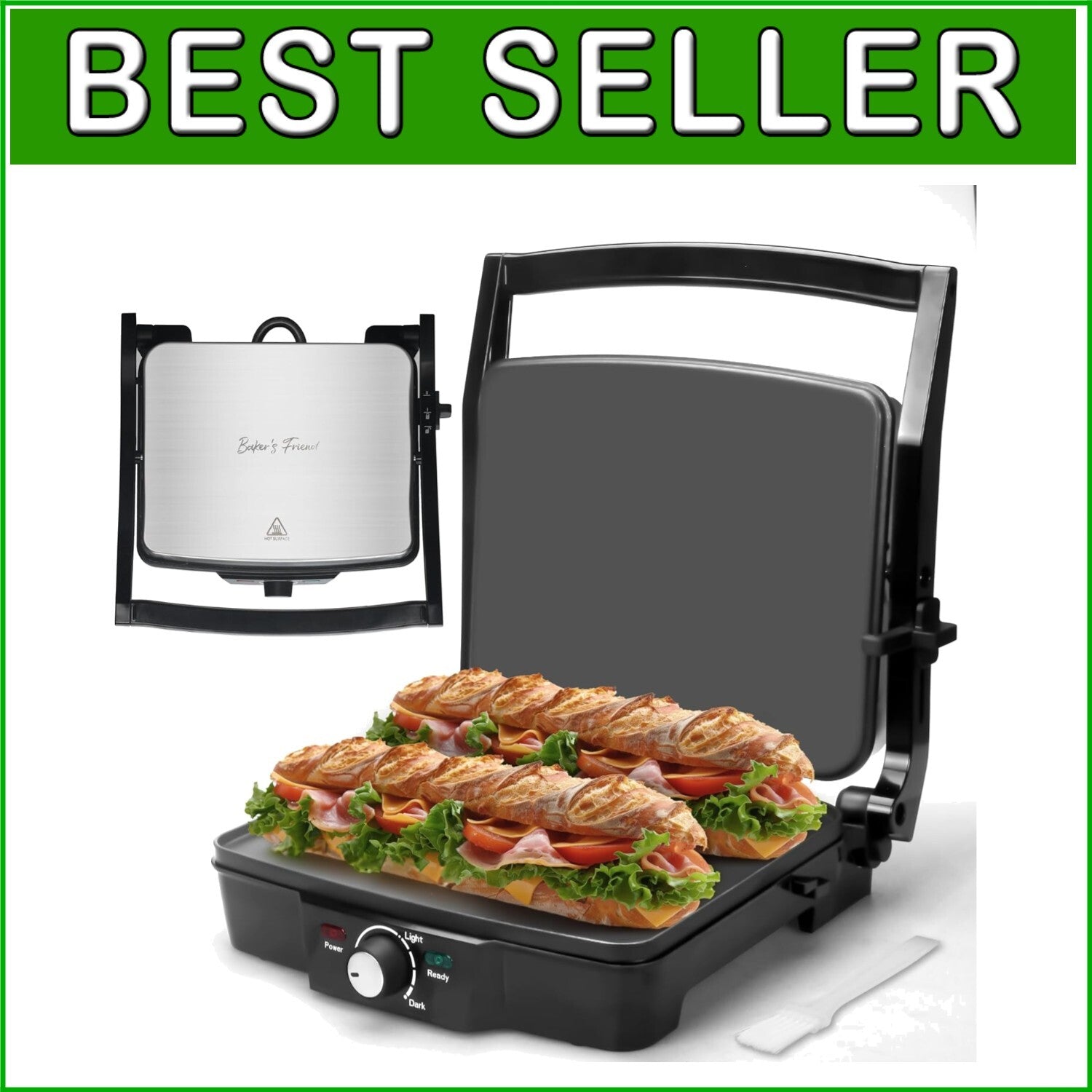Family-Friendly Panini Maker & Grilled Cheese Machine with Recipe Book Included
