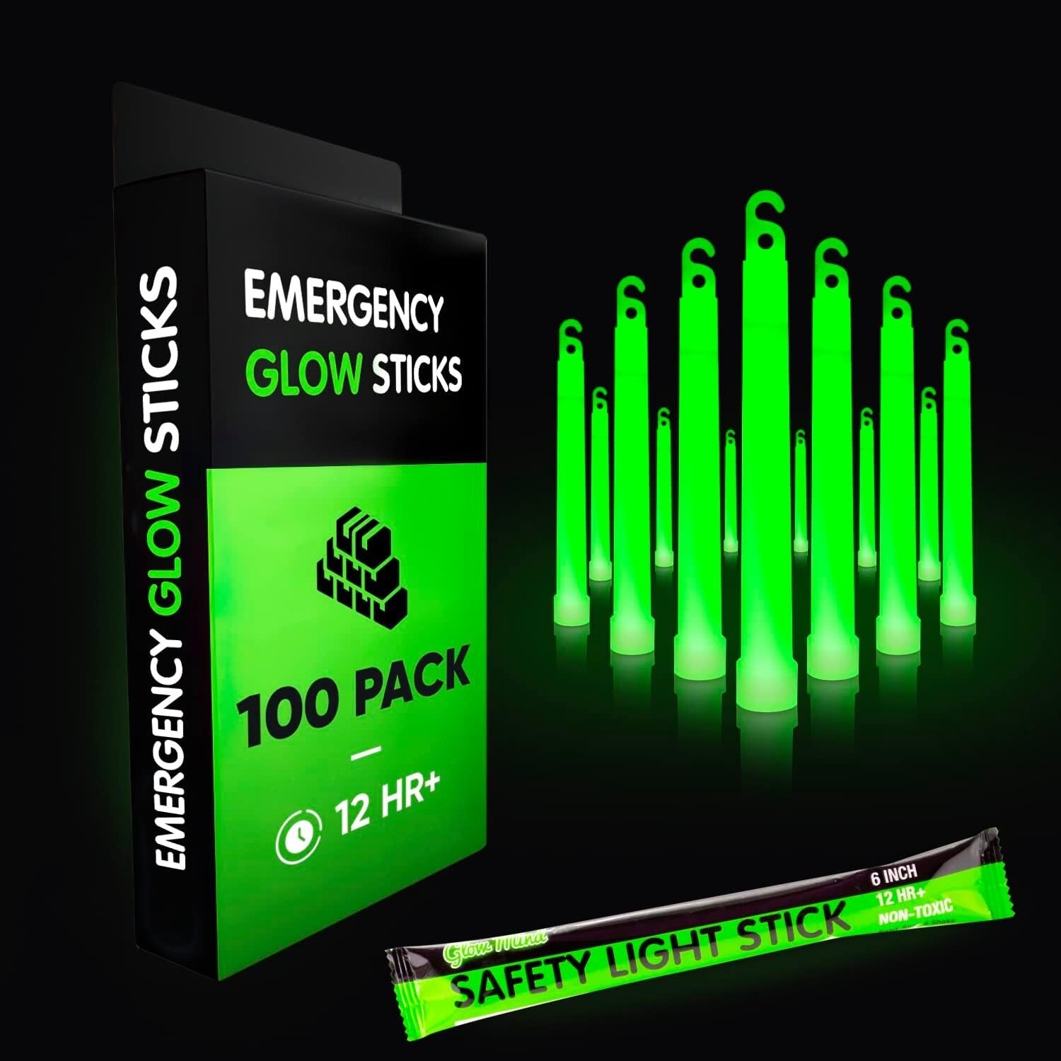 Waterproof & Non-Toxic 12-Hour Glow Sticks for Camping & Emergencies - 100 Pack