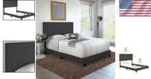Load image into Gallery viewer, Milan Upholstered Platform Bed Frame - Adjustable Headboard in Black, Full Size