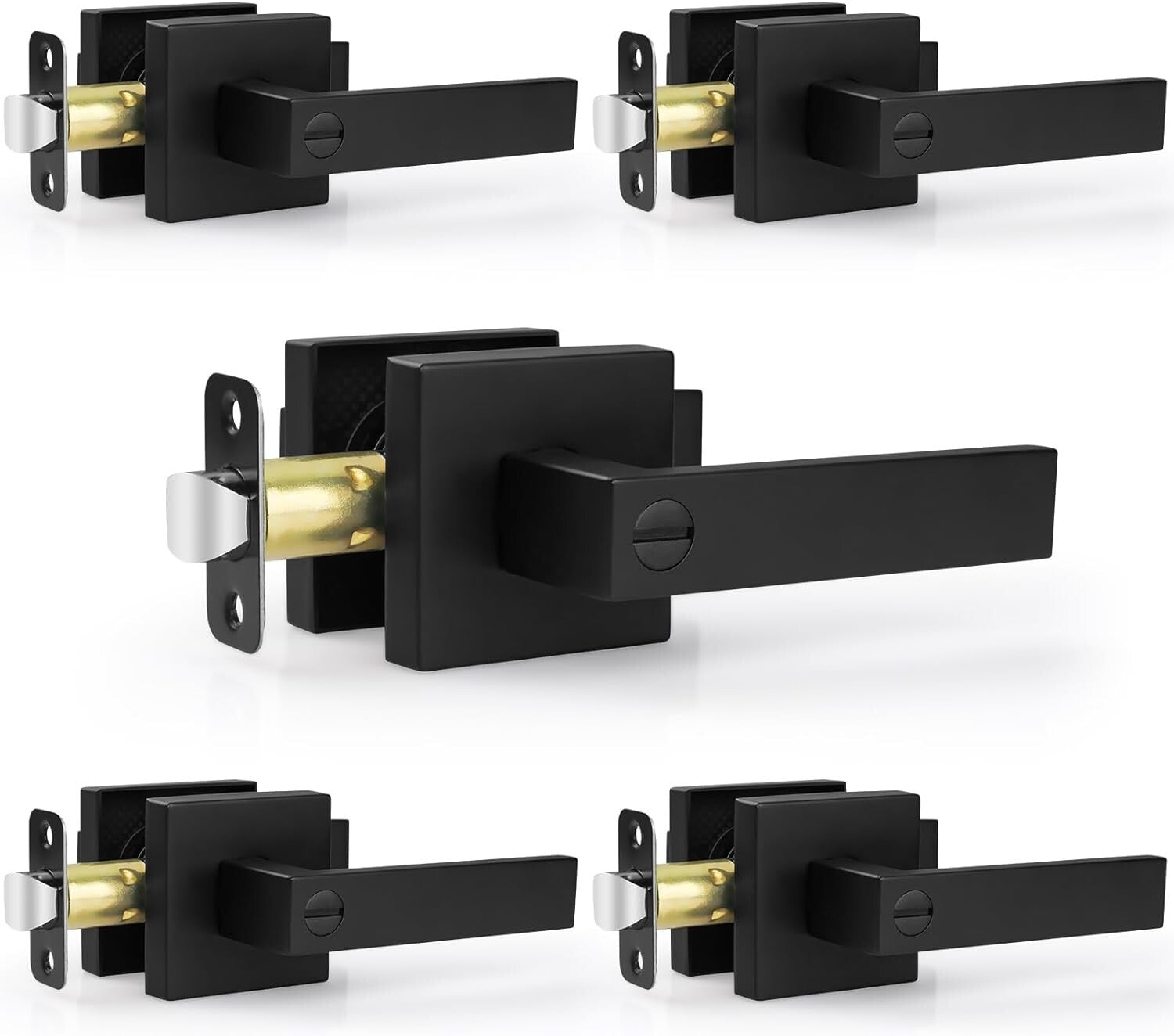 Elegant 5-Pack Black Door Levers with Lock - Durable Zinc Alloy for Modern Homes