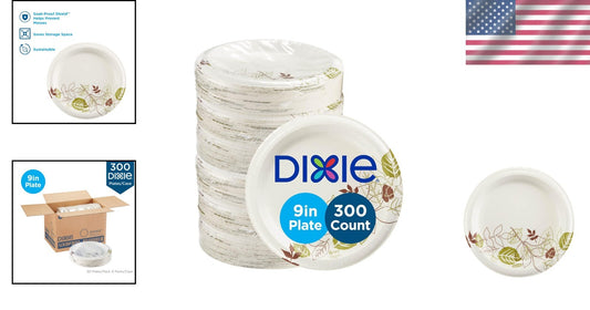 Bulk 300 Count 8.5 Inch Disposable Paper Plates - Microwave Safe & Cut Resistant