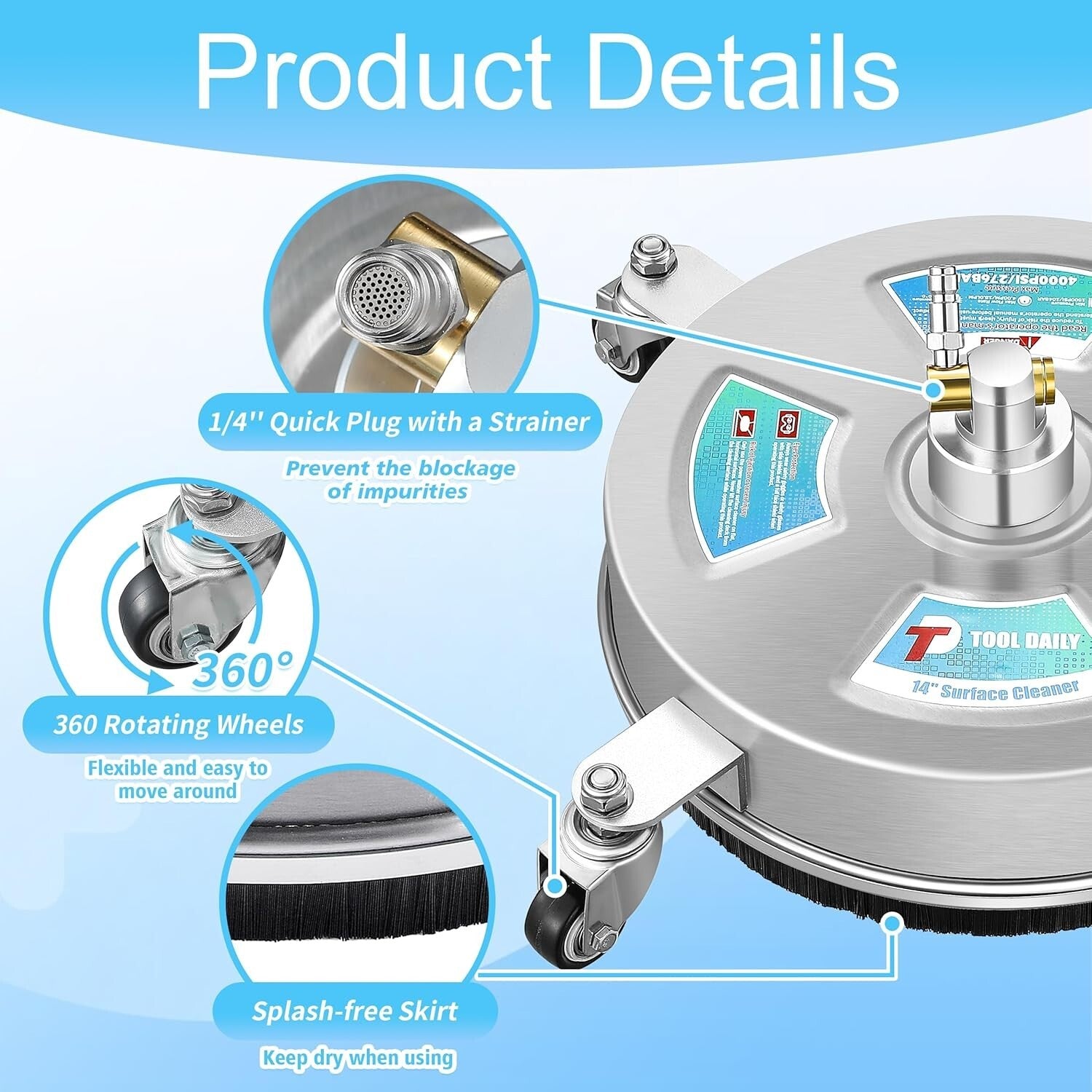 Circle 14" Surface Cleaner with Quick Connect - 4000 PSI Power Washer Accessory