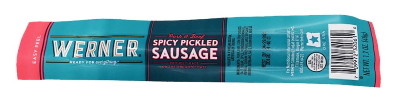 Gourmet Spicy Pickled Sausage Pack of 24 – 1.7oz Individually Wrapped Snacks