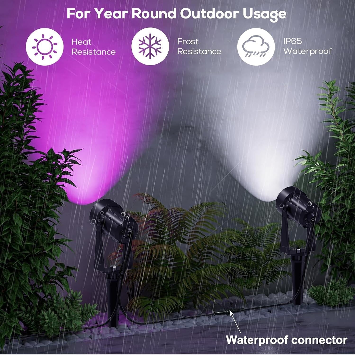 Connectable RGBW Outdoor Spot Lights with Adjustable Heads - Waterproof 4 Pack